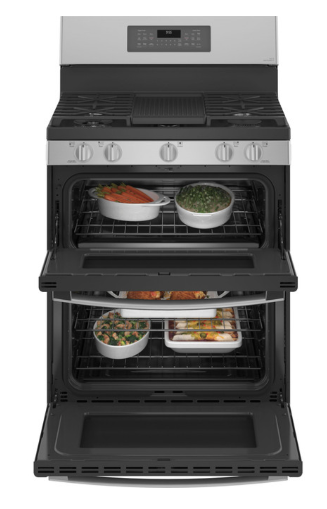 GE Profile™ 30" Free-Standing Gas Double Oven Convection Fingerprint Resistant Range with No Preheat Air Fry