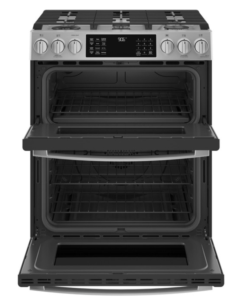 GE Profile™ 30" Smart Slide-In Front-Control Gas Double Oven Convection Fingerprint Resistant Range  Model