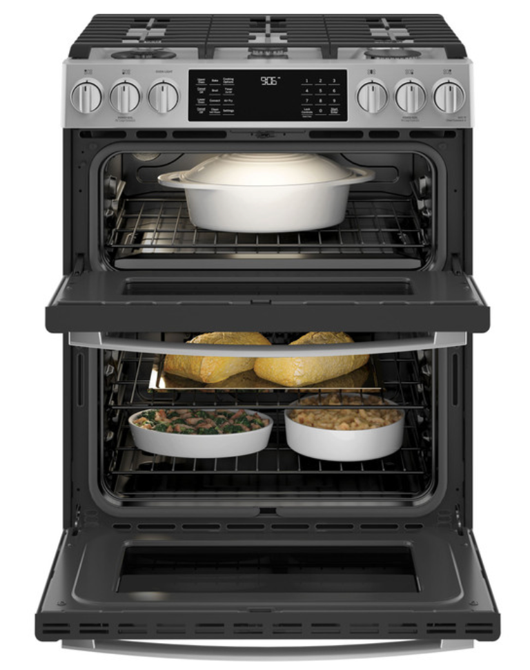 GE Profile™ 30" Smart Slide-In Front-Control Gas Double Oven Convection Fingerprint Resistant Range  Model