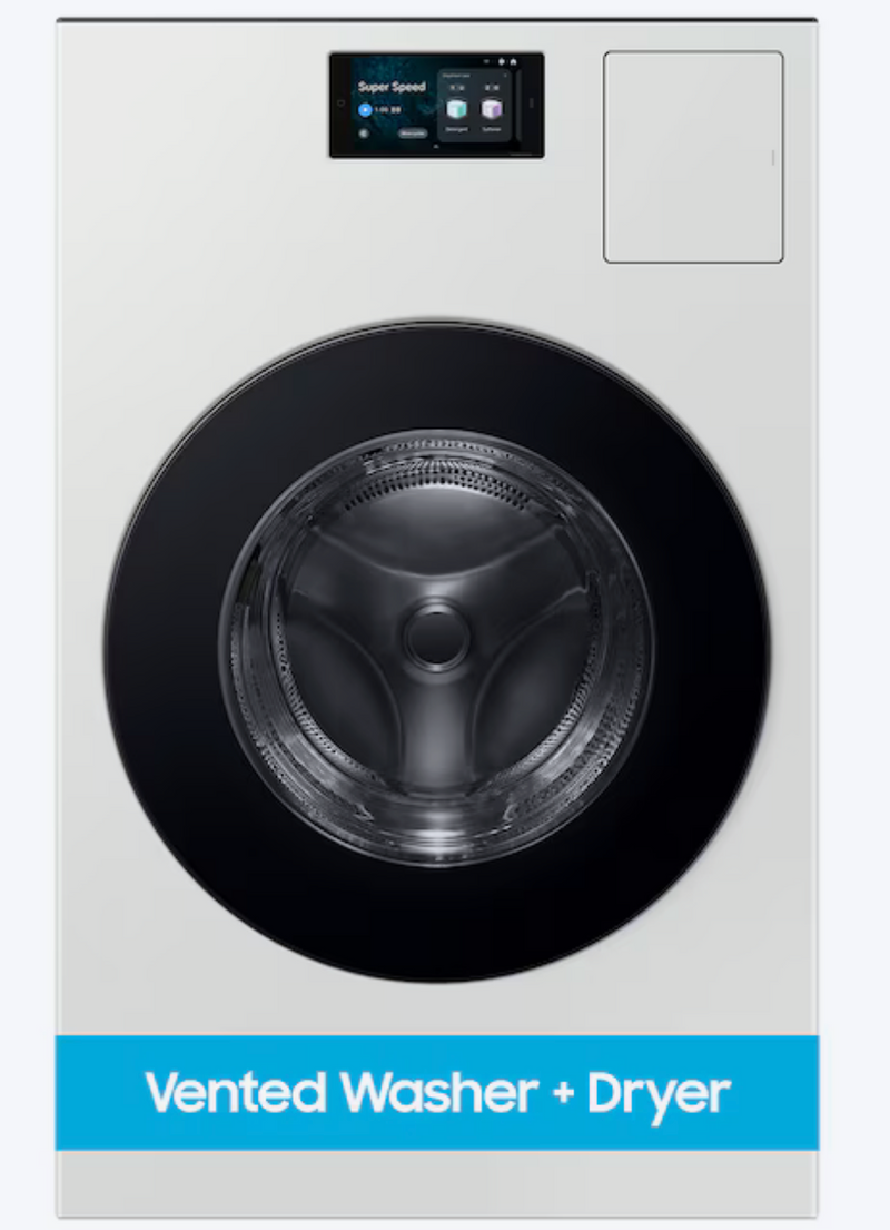 Samsung BESPOKE 27 Inch Front Load Washer/Dryer Combo with 5.3 cu ft Capacity, AI Opti Wash & Dry™, Flex Auto Dispense System, 7 Inch LCD Screen, Auto Open Door, Internal Heater & Fan Easy Lint Clean and Energy Star Certified