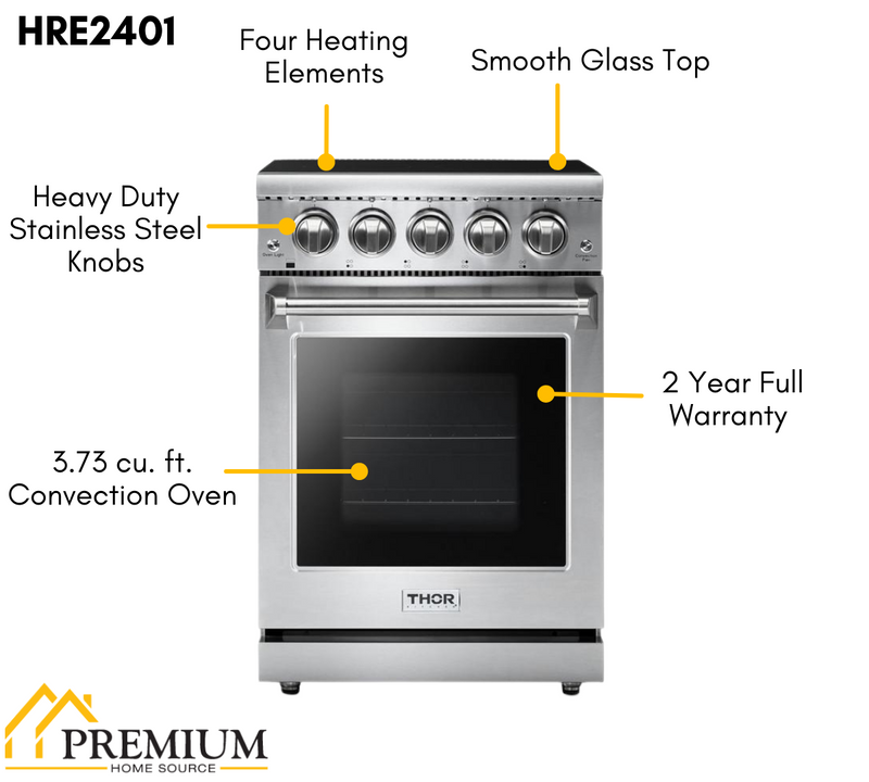 THOR Kitchen 24 in. Professional Electric Range in Stainless Steel, HRE2401