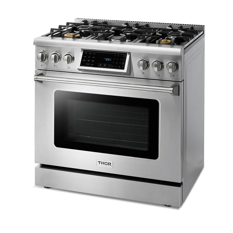 THOR Kitchen 36" Air Fry and Self-Clean Professional Propane Gas Range, TRG3601LP