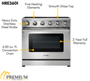 THOR Kitchen 36 in. Glass Top 5 Elements Convection Electric Range, HRE3601