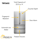 THOR Kitchen Professional 36 In. Counter Depth 22.5 cu. ft. Refrigerator Stainless Steel, TRF3602