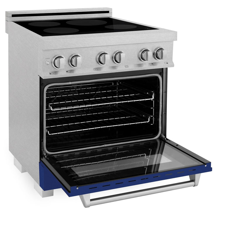 ZLINE 30 In. 4.0 cu. ft. Induction Range with a 4 Element Stove and Electric Oven in Durasnow and Blue Gloss, RAINDS-BG-30