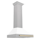 ZLINE 30 In Autograph Edition DuraSnow® Stainless Steel Range Hood with White Matte Shell and Gold Handle, KB4SNZ-WM30-G