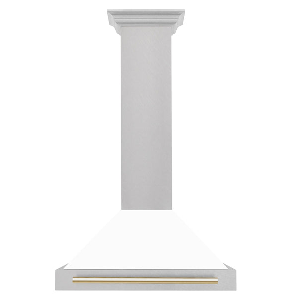 ZLINE 30 In Autograph Edition DuraSnow® Stainless Steel Range Hood with White Matte Shell and Gold Handle, KB4SNZ-WM30-G