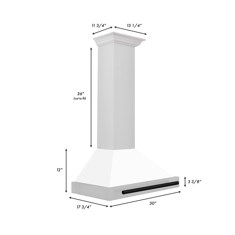 ZLINE 30 In Autograph Edition Stainless Steel Range Hood with White Matte Shell and Matte Black Accents, KB4STZ-WM30-MB