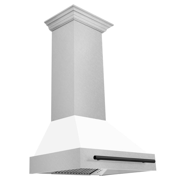 ZLINE 30 Inch Autograph Edition DuraSnow® Range Hood with White Matte Shell and Matte Black Handle, 8654SNZ-WM30-MB