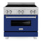 ZLINE 36 In. 4.6 cu. ft. Induction Range with a 4 Element Stove and Electric Oven in Durasnow and Blue Gloss, RAINDS-BG-36