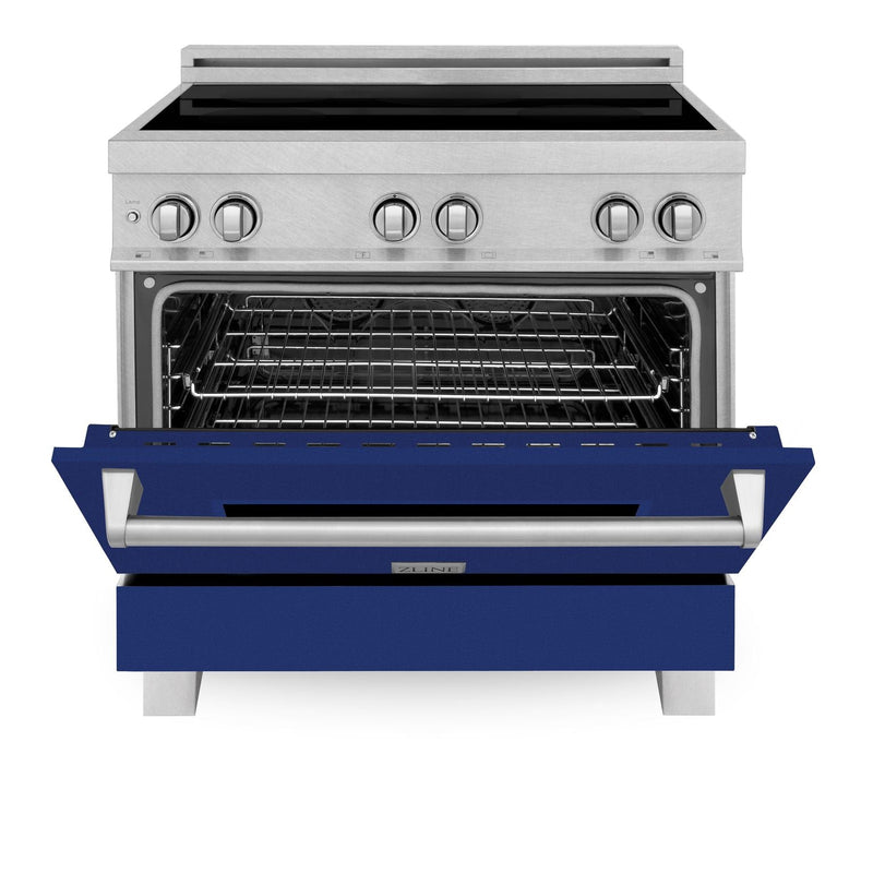 ZLINE 36 In. 4.6 cu. ft. Induction Range with a 4 Element Stove and Electric Oven in Durasnow and Blue Gloss, RAINDS-BG-36