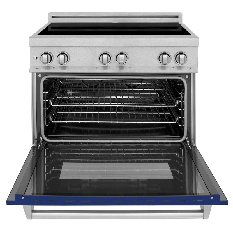 ZLINE 36 In. 4.6 cu. ft. Induction Range with a 4 Element Stove and Electric Oven in Durasnow and Blue Gloss, RAINDS-BG-36