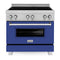 ZLINE 36 In. 4.6 cu. ft. Induction Range with a 4 Element Stove and Electric Oven in Durasnow and Blue Matte, RAINDS-BM-36