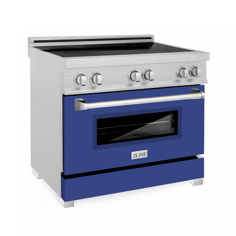 ZLINE 36 In. 4.6 cu. ft. Induction Range with a 4 Element Stove and Electric Oven in Durasnow and Blue Matte, RAINDS-BM-36