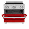 ZLINE 36 In. 4.6 cu. ft. Induction Range with a 4 Element Stove and Electric Oven in Durasnow and Red Gloss, RAINDS-RG-36