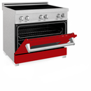 ZLINE 36 In. 4.6 cu. ft. Induction Range with a 4 Element Stove and Electric Oven in Durasnow and Red Gloss, RAINDS-RG-36