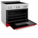 ZLINE 36 In. 4.6 cu. ft. Induction Range with a 4 Element Stove and Electric Oven in Durasnow and Red Gloss, RAINDS-RG-36