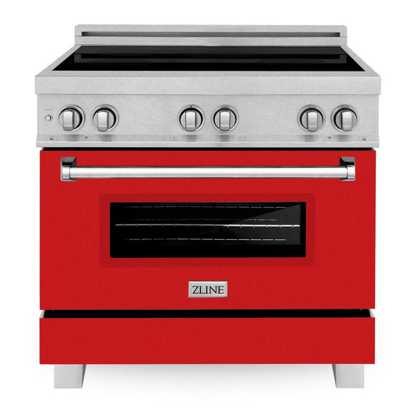 ZLINE 36 In. 4.6 cu. ft. Induction Range with a 4 Element Stove and Electric Oven in Durasnow and Red Matte, RAINDS-RM-36