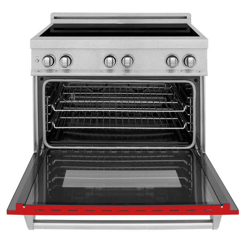 ZLINE 36 In. 4.6 cu. ft. Induction Range with a 4 Element Stove and Electric Oven in Durasnow and Red Matte, RAINDS-RM-36