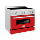 ZLINE 36 In. 4.6 cu. ft. Induction Range with a 4 Element Stove and Electric Oven in Durasnow and Red Matte, RAINDS-RM-36