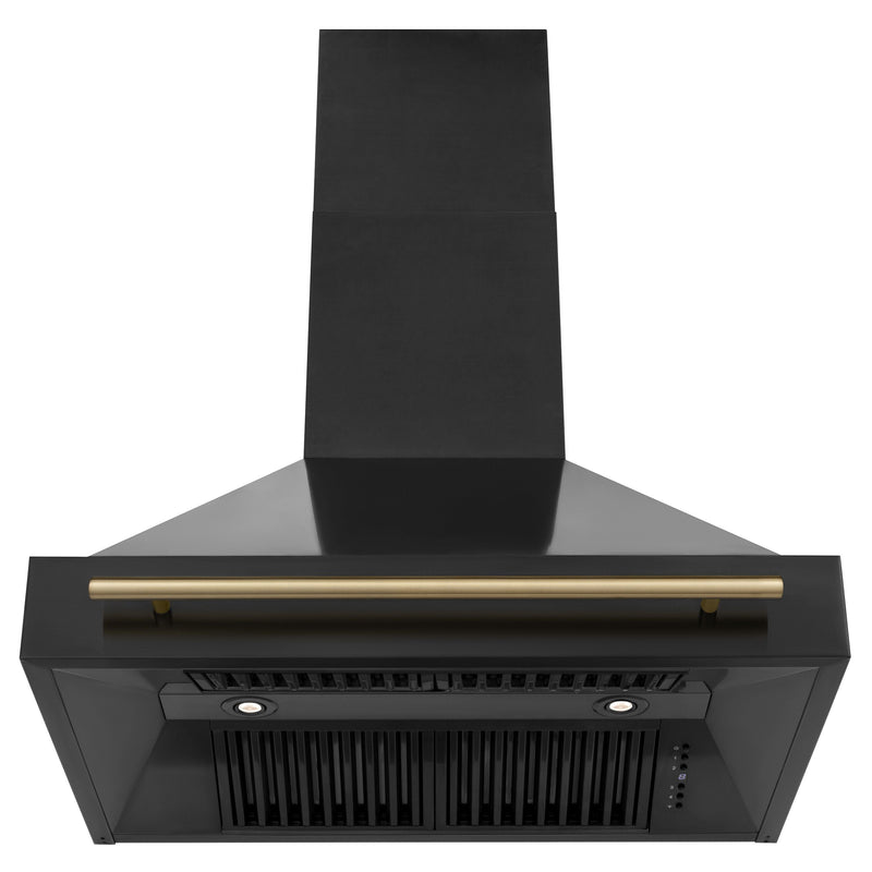 ZLINE 36 In. Autograph Edition Black Stainless Steel Range Hood with Champagne Bronze Handle, BS655Z-36-CB