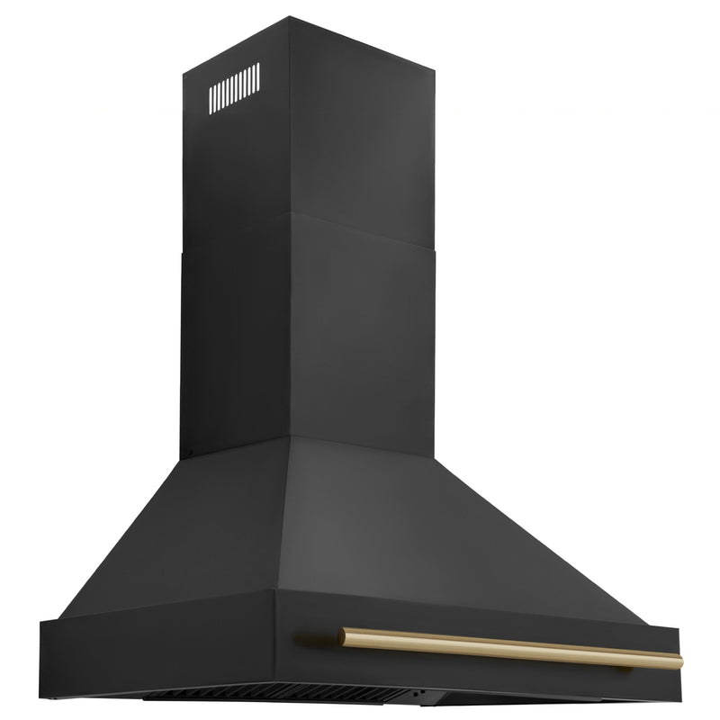 ZLINE 36 In. Autograph Edition Black Stainless Steel Range Hood with Champagne Bronze Handle, BS655Z-36-CB