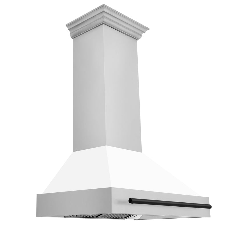 ZLINE 36 Inch Autograph Edition Range Hood with White Matte Shell and Matte Black Handle, 8654STZ-WM36-MB