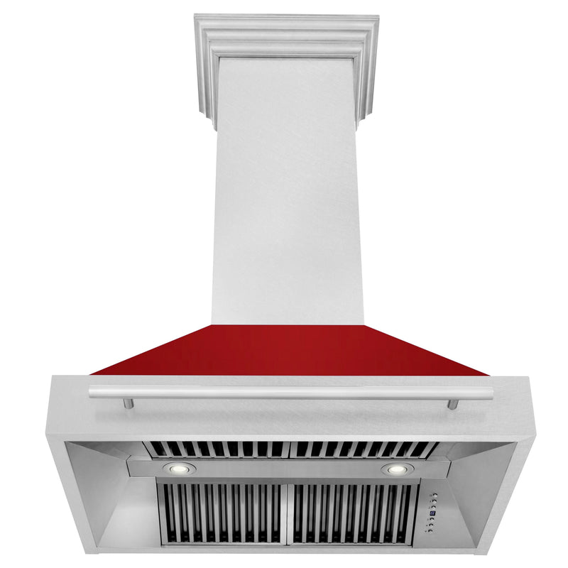 ZLINE 36 Inch DuraSnow® Stainless Steel Range Hood with Red Gloss Shell, 8654SNX-RG-36