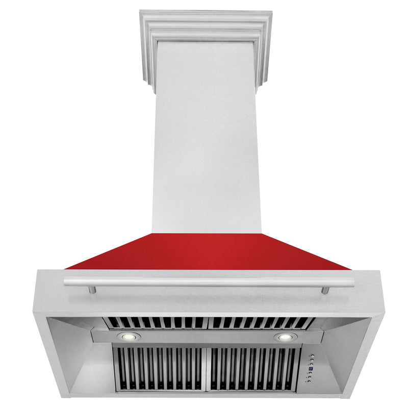 ZLINE 36 Inch DuraSnow® Stainless Steel Range Hood with Red Matte Shell, 8654SNX-RM-36