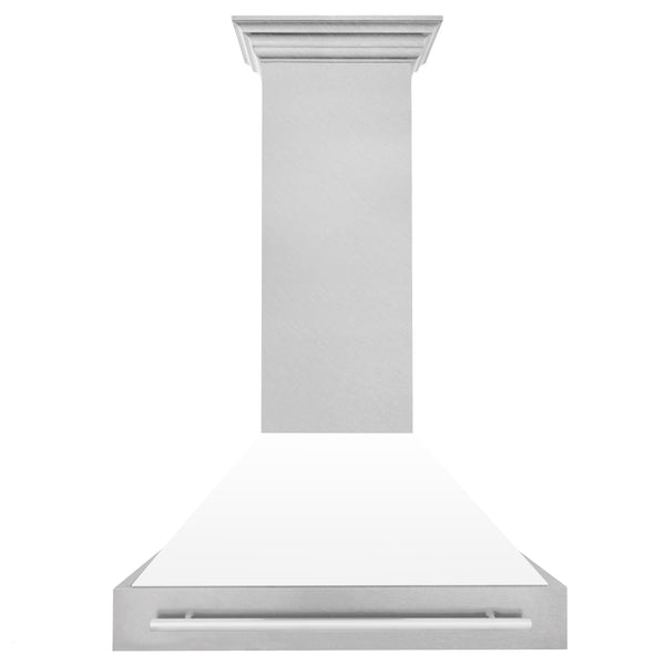 ZLINE 36 Inch DuraSnow® Stainless Steel Range Hood with White Matte Shell, 8654SNX-WM-36