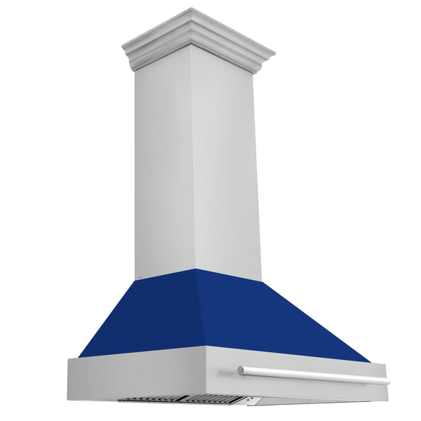 ZLINE 36 In. Stainless Steel Range Hood with Blue Gloss Shell, 8654STX-BG36