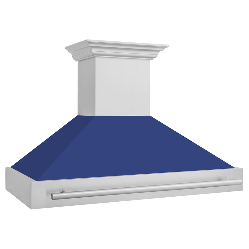 ZLINE 48 In. Stainless Steel Range Hood with Blue Matte Shell and Stainless Steel Handle, 8654STX-BM-48