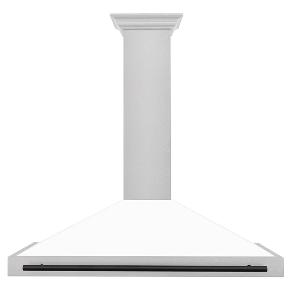 ZLINE 48 In Autograph Edition DuraSnow® Stainless Steel Range Hood with White Matte Shell and Matte Black Handle, KB4SNZ-WM48-MB