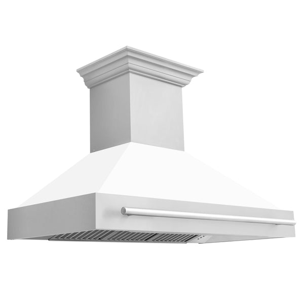 ZLINE 48 In. Stainless Steel Range Hood with White Matte Shell, 8654STX-WM-48