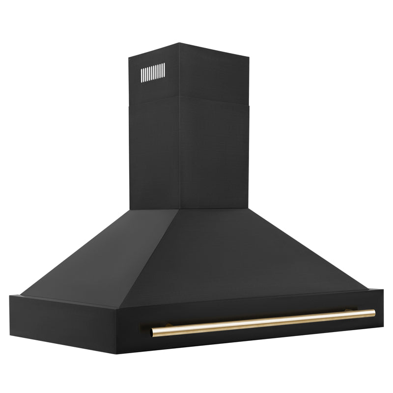 ZLINE 48 in. Autograph Edition Black Stainless Steel Range Hood with Gold Handle, BS655Z-48-G