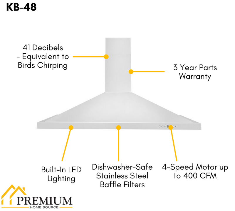 ZLINE 48 in. Convertible Vent Wall Mount Range Hood in Stainless Steel, KB-48