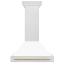 ZLINE Autograph 36 Inch DuraSnow® Stainless Steel Range Hood with White Matte Shell and Champagne Bronze Handle, 8654SNZ-WM36-CB