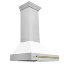 ZLINE Autograph 36 Inch DuraSnow® Stainless Steel Range Hood with White Matte Shell and Champagne Bronze Handle, 8654SNZ-WM36-CB