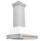 ZLINE Autograph 36 Inch DuraSnow® Stainless Steel Range Hood with White Matte Shell and Champagne Bronze Handle, 8654SNZ-WM36-CB