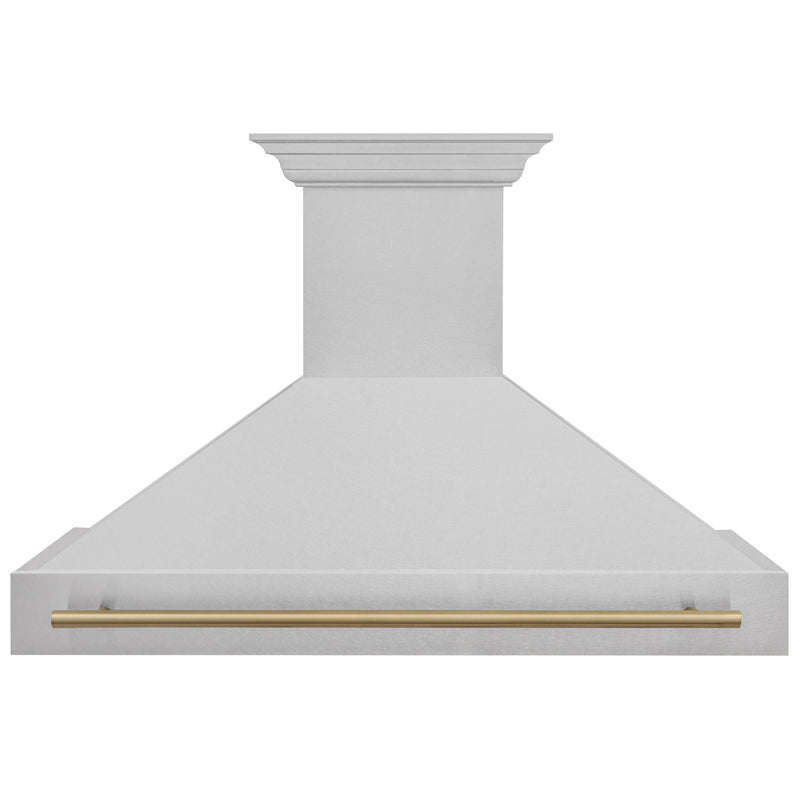 ZLINE Autograph 48 Inch DuraSnow® Stainless Steel Range Hood with DuraSnow® Shell and Champagne Bronze Handle, 8654SNZ-48-CB