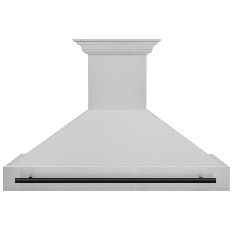 ZLINE Autograph 48 Inch DuraSnow® Stainless Steel Range Hood with DuraSnow® Shell and Matte Black Handle, 8654SNZ-48-MB