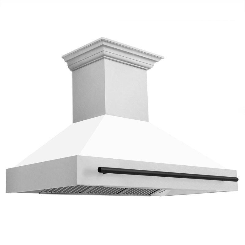 ZLINE Autograph 48 Inch DuraSnow® Stainless Steel Range Hood with White Matte Shell and Matte Black Handle, 8654SNZ-WM48-MB