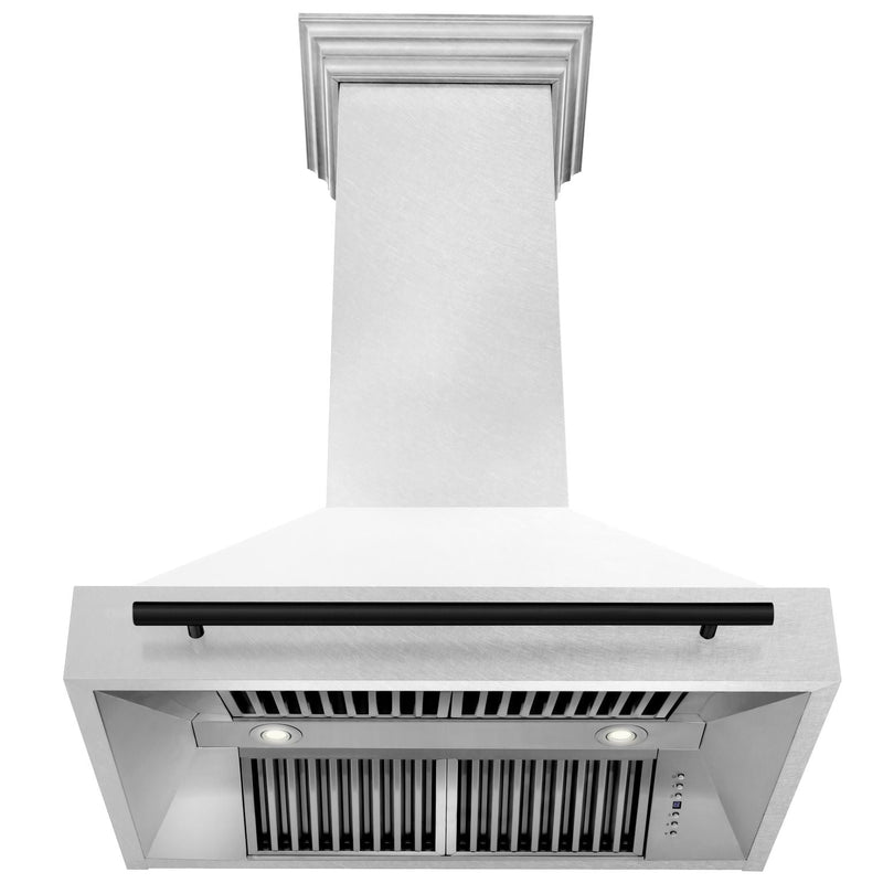 ZLINE Autograph Edition 36 Inch DuraSnow® Stainless Steel Range Hood with White Matte Shell and Matte Black Handle, 8654SNZ-WM36-MB