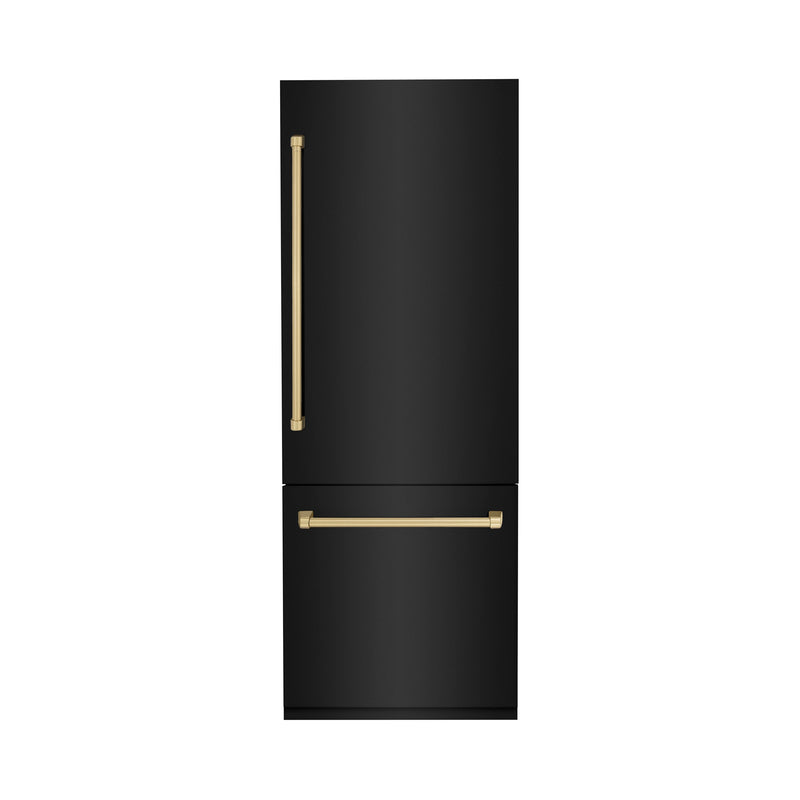 ZLINE 30" Built-in Refrigerator with Internal Water & Ice Dispenser in Black Stainless, Bronze Accents