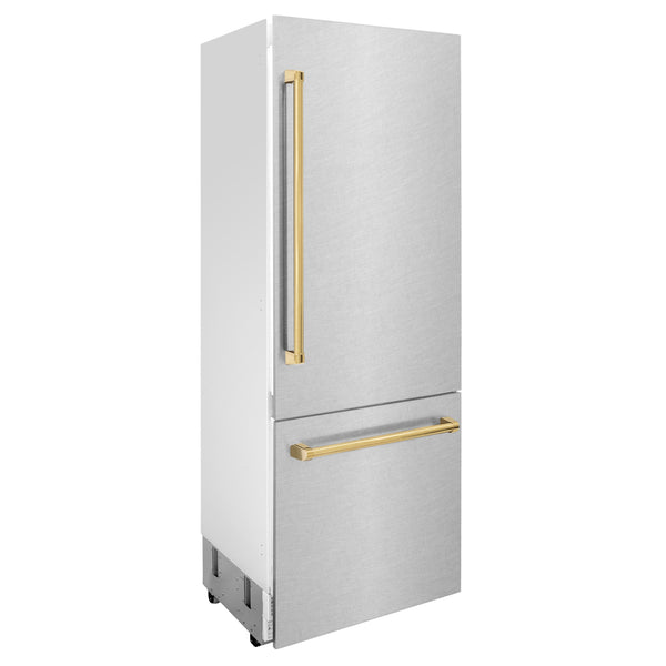 ZLINE 30" Autograph Built-In Refrigerator with Internal Water and Ice Dispenser in with Gold Accents