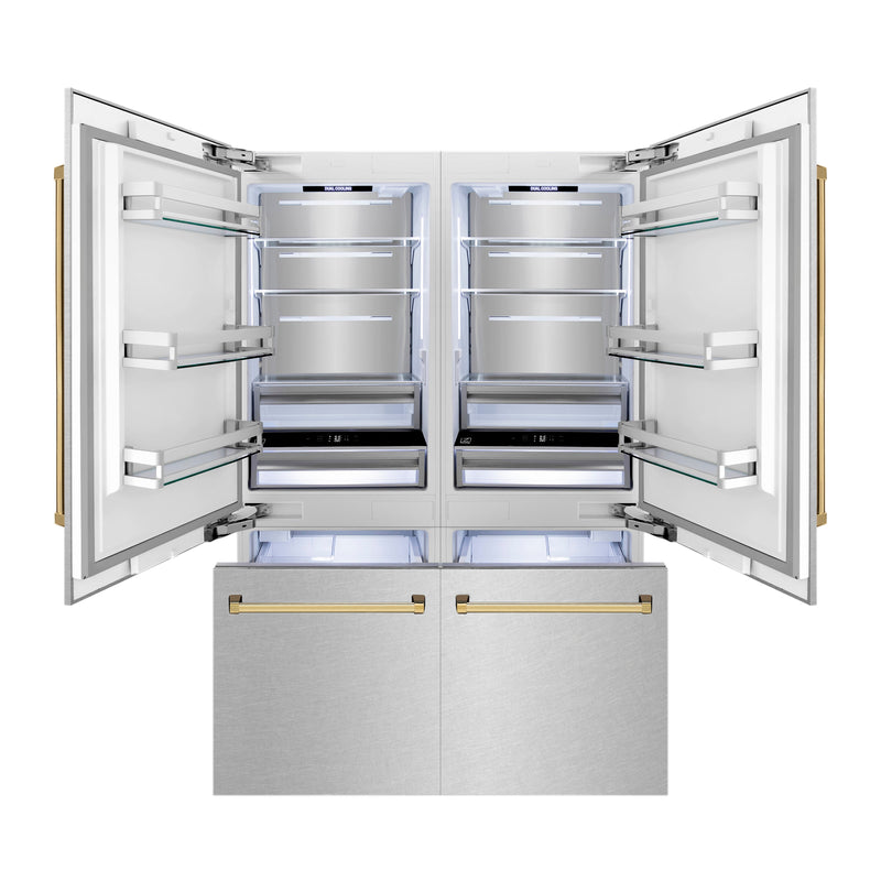 ZLINE 60" Autograph Refrigerator with Internal Water & Ice Dispenser in DuraSnow® Stainless Steel with Gold Accents