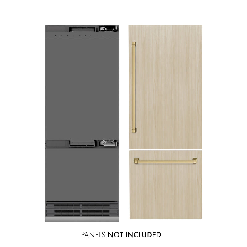 ZLINE Autograph 30" 16.1 cu. ft. Panel Ready Built-In Bottom Freezer Refrigerator with Water Dispenser and Ice Maker with Graphite Gray Interior and Champagne Bronze Accents, GRBIVZ-30-CB