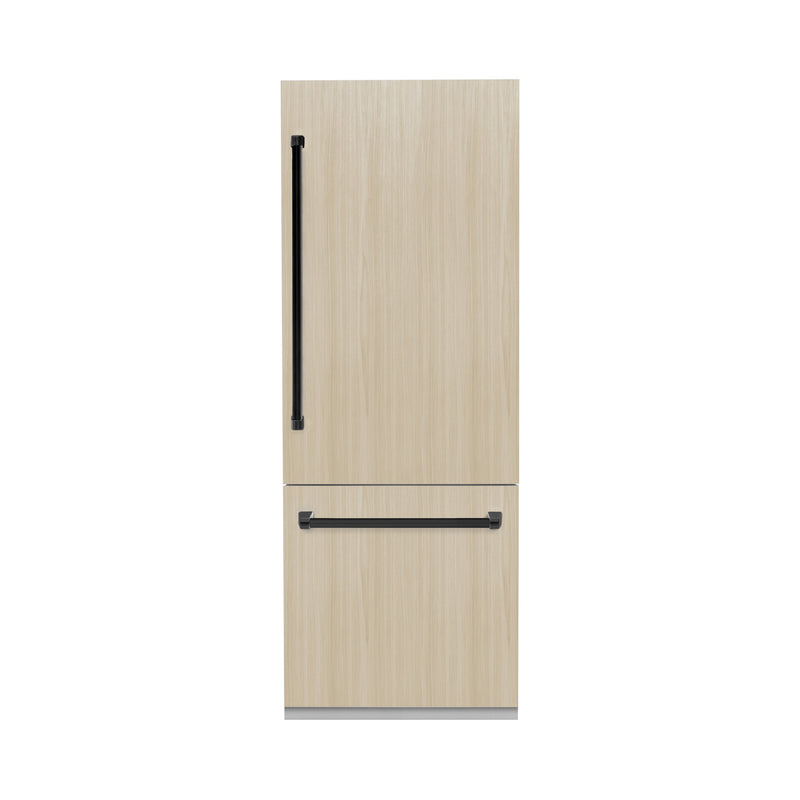 ZLINE Autograph 30" 16.1 cu. ft. Panel Ready Built-In Bottom Freezer Refrigerator with Water Dispenser and Ice Maker with Graphite Gray Interior and Matte Black Accents, GRBIVZ-30-MB