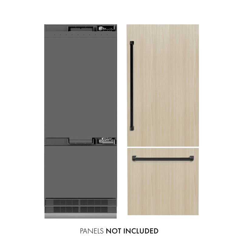 ZLINE Autograph 30" 16.1 cu. ft. Panel Ready Built-In Bottom Freezer Refrigerator with Water Dispenser and Ice Maker with Graphite Gray Interior and Matte Black Accents, GRBIVZ-30-MB