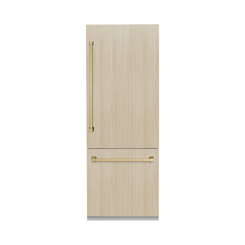 ZLINE Autograph 30" 16.1 cu. ft. Panel Ready Built-in 2-Door Bottom Freezer Refrigerator with Internal Water and Ice Dispenser with Champagne Bronze Handles, RBIVZ-30-CB